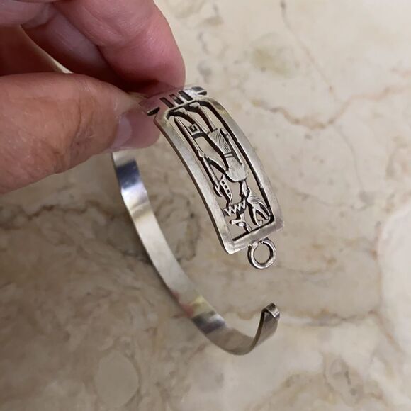 925 Sterling Silver Egyptian God Bangle Bracelet - Picture 4 of 5